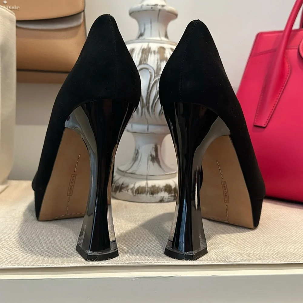 Gorgeous Vince Camuto Slaytia Lucite Platforms in Black Suede, Size 10 NWOB